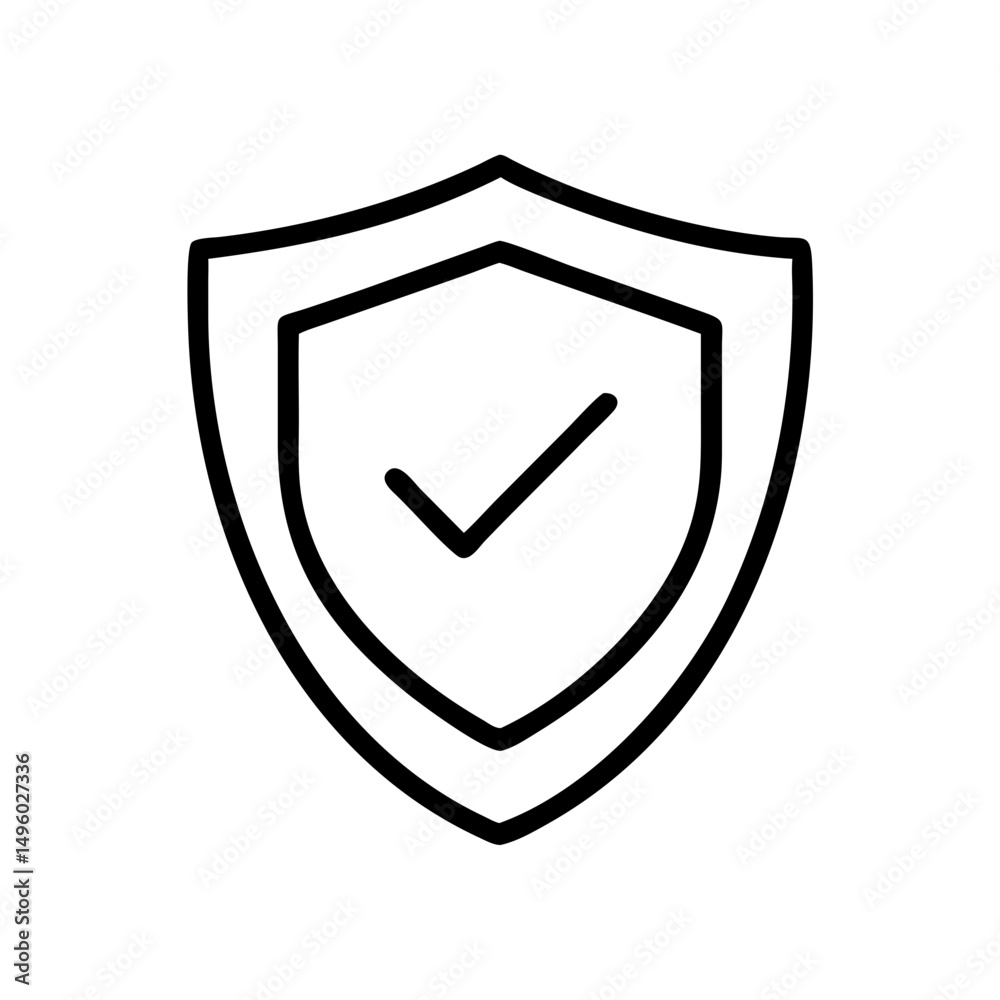Poster outlined emblem with check mark inside conveys a sense of security and confirmation symbol design