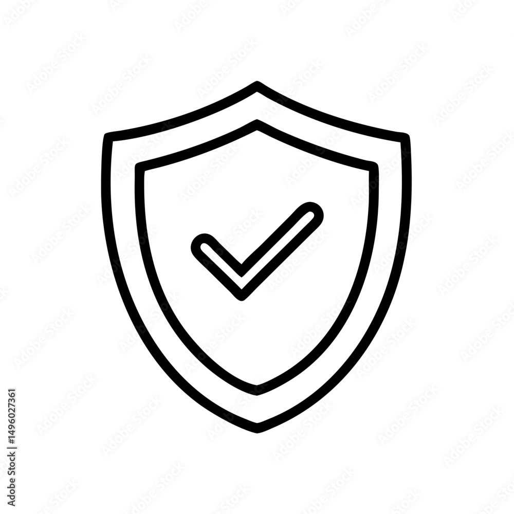 Poster Outlined shield containing a check mark inside it representing security and validation symbol 100