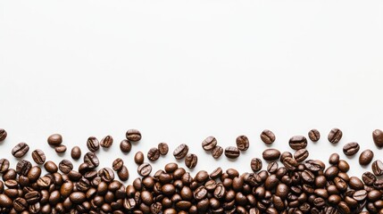 Coffee beans against white backdrop with text space