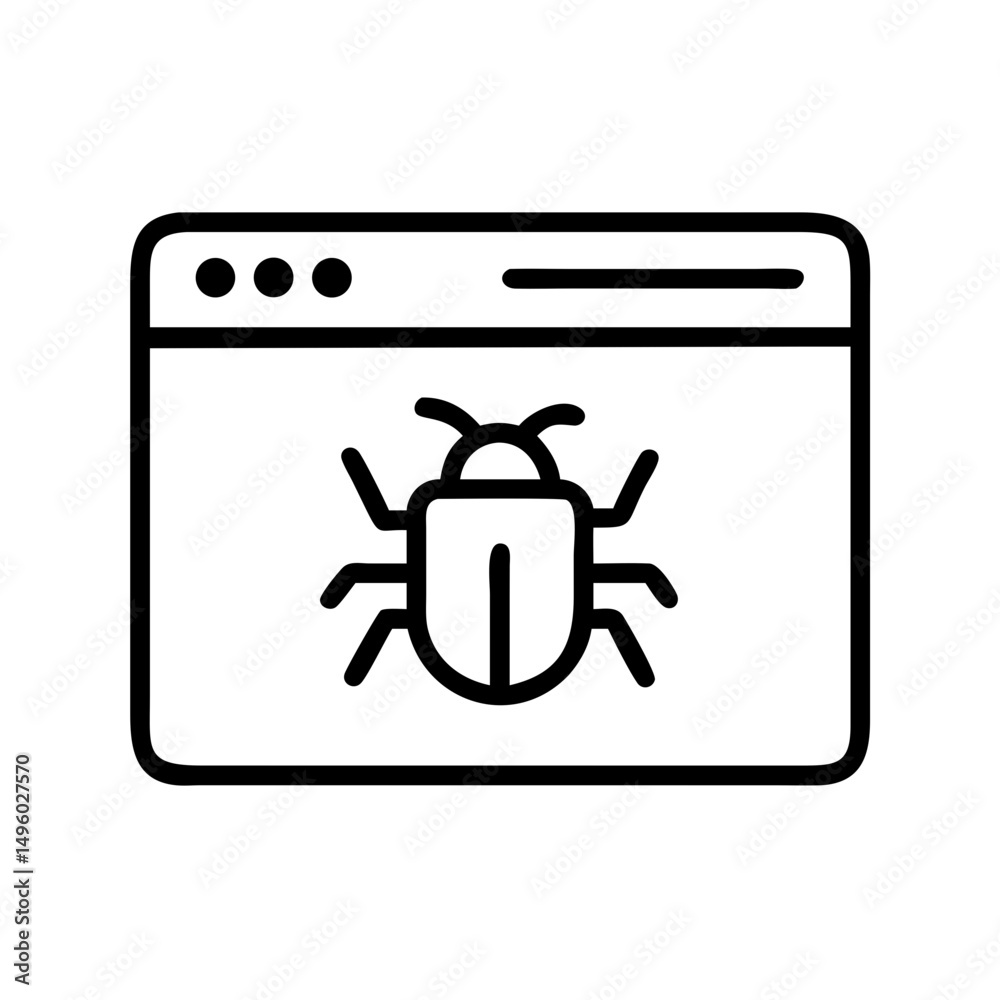 Poster A depiction of a computer screen with a bug crawling on it in a simple line drawing style icon