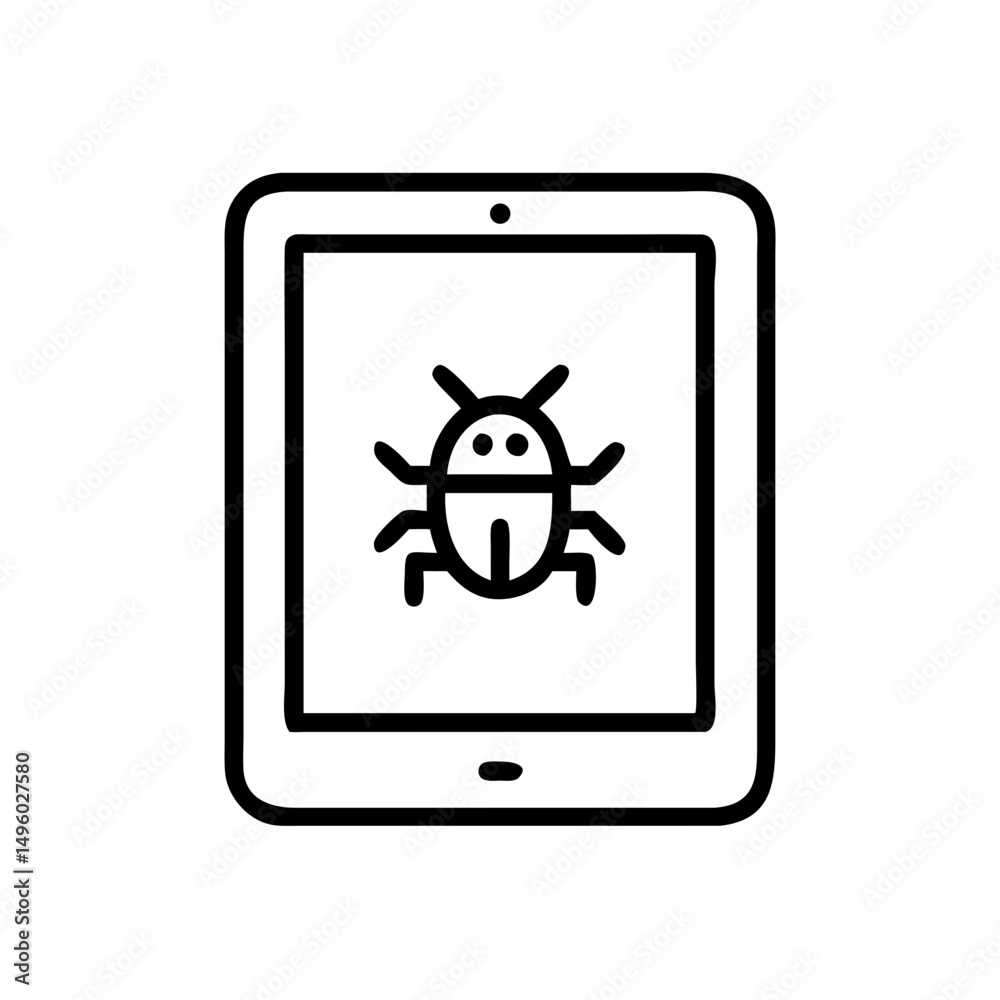 Poster A tablet displaying a bug on its screen suggesting a problem with the system or software issue present