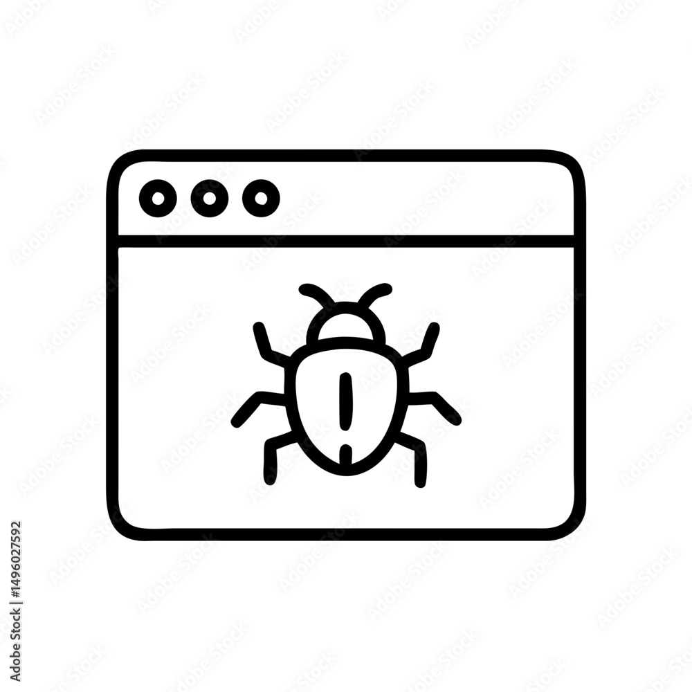 Poster A window displaying a bug with six legs and antennae indicating a problem or error detected online