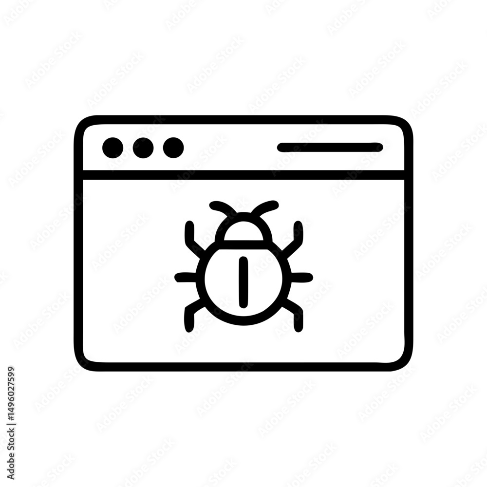 Poster A browser window containing a bug symbol is displayed in a simple graphic outline format here