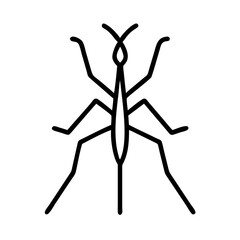 Simple graphic depiction of a black stick insect with long thin legs on a plain white background