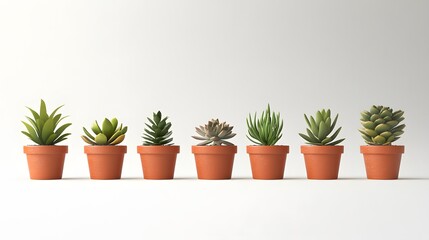 Fototapeta premium Arrangement of miniature succulent plants in terracotta pots.