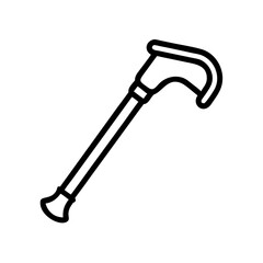 A simple line drawing of a black walking stick with a curved handle on a white background image here now
