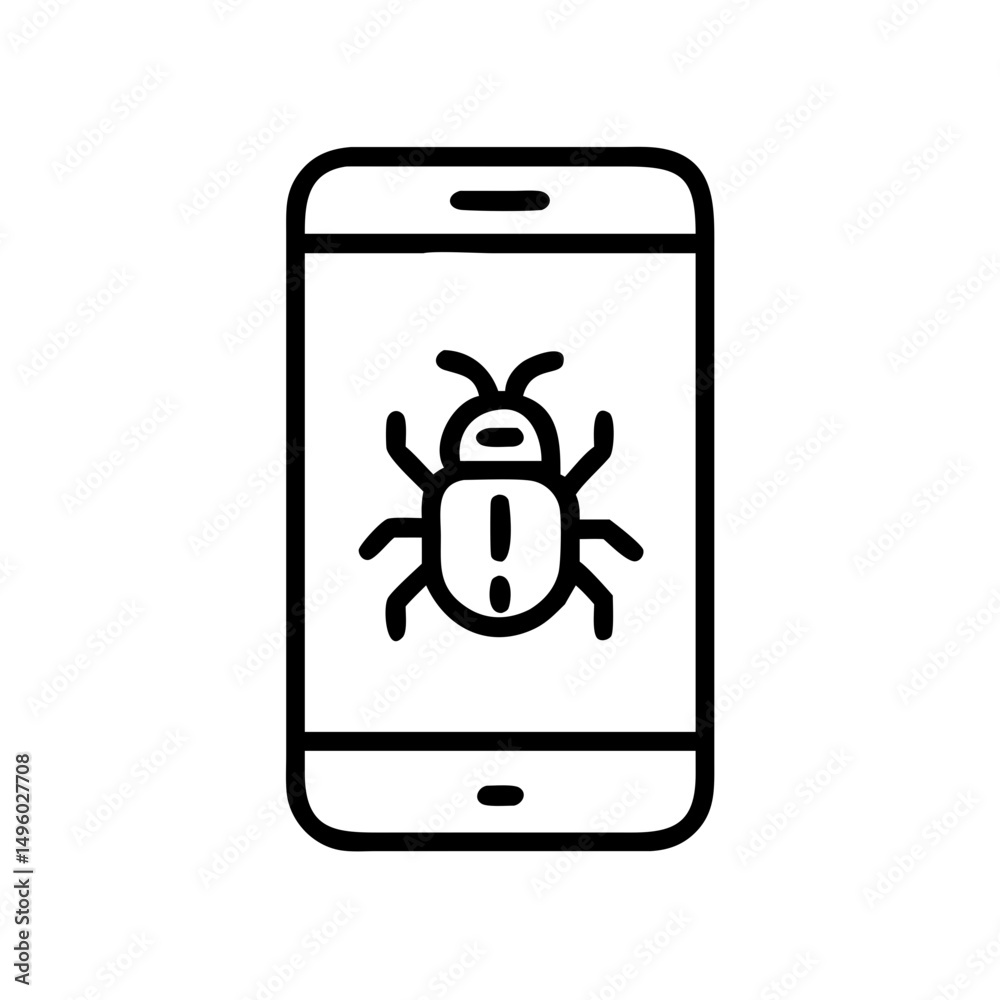 Poster device screen showing a bug icon indicating a software problem or malware infection alert warning