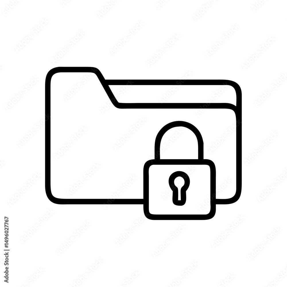 Poster Outline graphic showing a file container with a padlock placed in front for security purposes