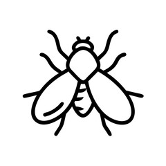 Simple graphic representation of a housefly with wings and segmented body in black outline design