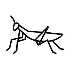 Fototapeta premium Simple outline drawing of a praying mantis with long legs and antennae on a white background surface