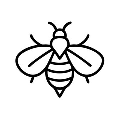 Simple graphic representation of a striped honeybee with wings and antennae on a white background