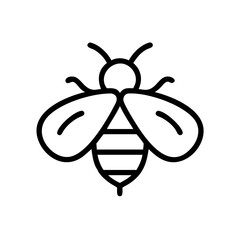 Simple graphic of a striped insect with wings and antennae in black outline on a white background
