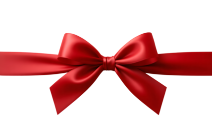 Realistic red satin ribbon bow isolated on transparent background
