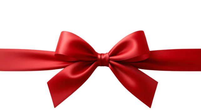 Realistic red satin ribbon bow isolated on transparent background
