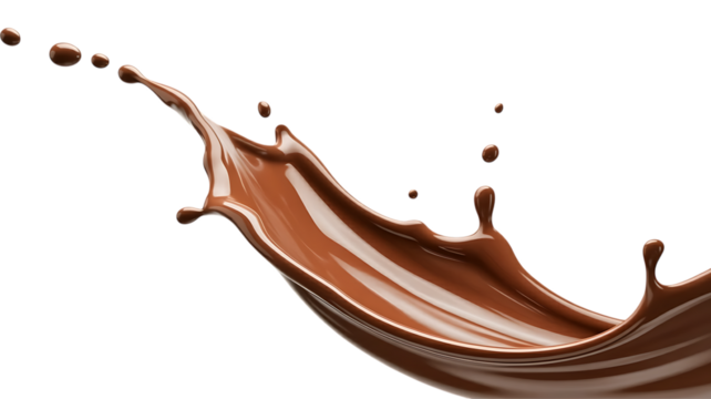 Chocolate milk splash dynamic flow isolated on transparent background
