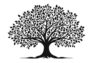 Obraz premium Elegant black and white silhouette of a tree with lush leaves and branches isolated