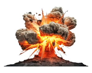 Realistic 3d render of a fiery explosion isolated on transparent background