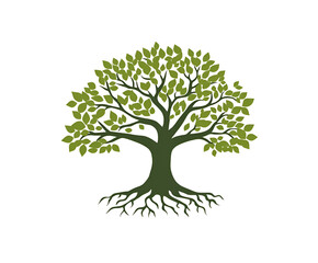 Obraz premium Green tree silhouette illustrating nature growth ecology environment and symbolism on white background