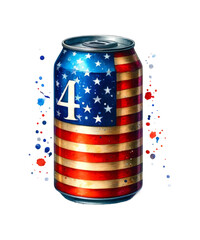 Fototapeta premium American flag 4th of July isolated drink can in a white barrel container