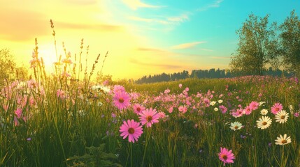 Obraz premium Flowers in the rural landscape under the daytime sun.