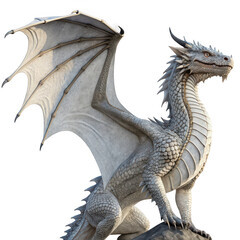 A white dragon with large wings isolated on transparent background