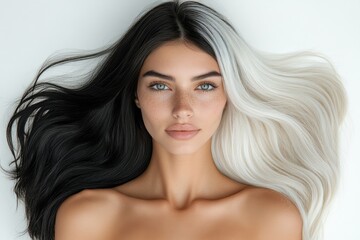 Portrait of a Woman with Contrasting Black and White Hair
