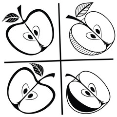 A cheerful cartoon set of vector fruit illustrations featuring happy, healthy apples, oranges, and pears with smiling faces and leaves