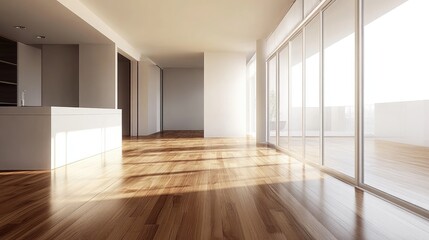 Fototapeta premium Modern apartment featuring hardwood-floored empty living space