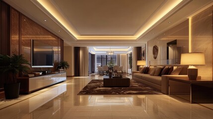 Modern ceiling lights in a large luxury living room