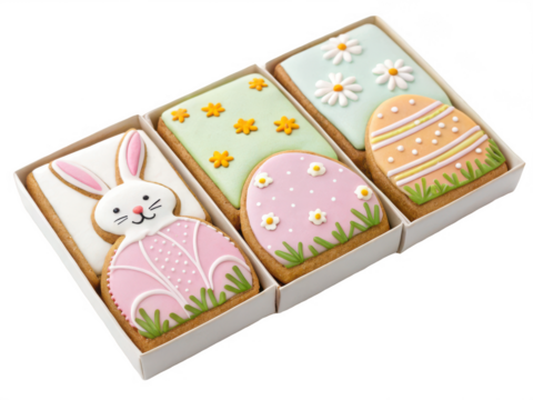 Easter cookies in a box set isolated on transparent background