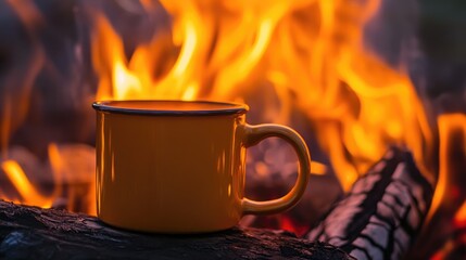 Mug placed atop flames