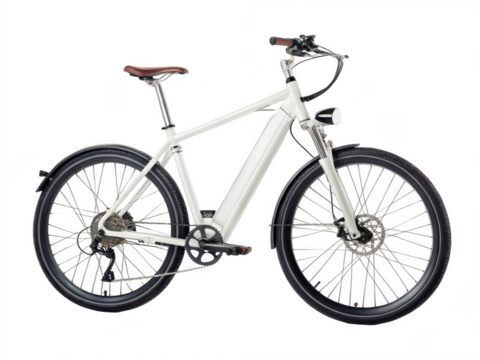 A white electric bicycle side isolated on transparent background