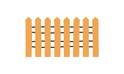 Wooden garden fence icon, rustic countryside property divider with vertical planks, outdoor wooden barrier for home, farm, or yard, rural enclosure flat vector illustration.