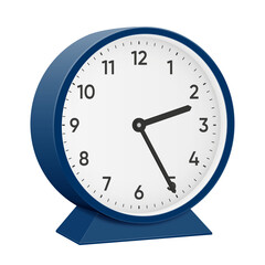 It is twenty five minutes past two, 25 past 2, 02 25, 14 25, 2 25 am, 2 25 pm, 35 minutes to 3 oclock. Realistic 3d illustration dark blue table clock png transparent