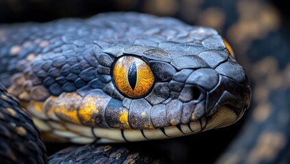 Fototapeta premium Close-Up of a Black and Yellow Snake's Head