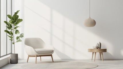 Stylish modern room with white walls and trendy decor.