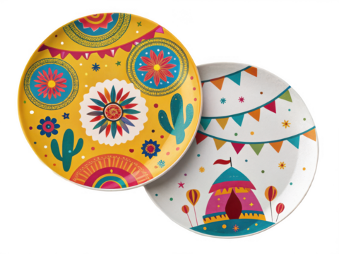 Two decorative plates close isolated on transparent background