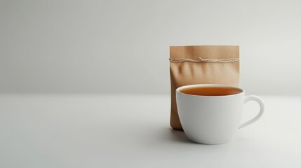 Tea Cup with Bag on White Background - Hot Morning Beverage