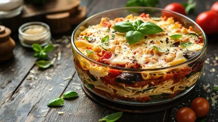 Traditional Italian layered pasta dish with vegetables and cheeses