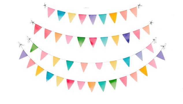 Banderines de cumplea&ntilde;os estilo acuarela, aislada sobre fondo transparente. PNG.