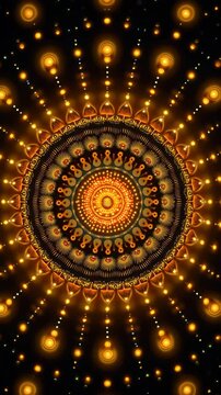 Golden mandala with lights. Abstract art.  
