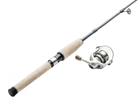 A fishing rod and its reel isolated on transparent background