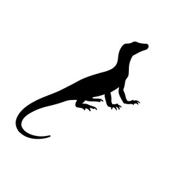 Obraz premium Minimalist black silhouette of a monitor lizard on white background