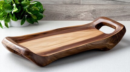 Wooden serving tray with raised edges and natural grain