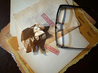 Close up of classified document papers