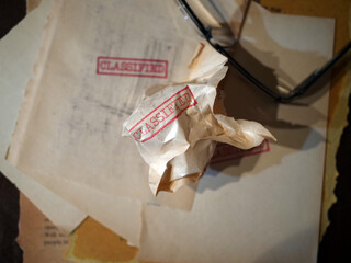 Close up of classified document papers