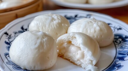 Fototapeta premium Chinese bao buns with pork filling. 