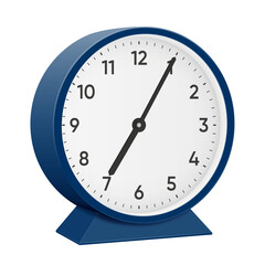 It is five minutes past seven, 5 past 7, 07 05, 19 05, 7 05 am, 07 05 pm, 55 minutes to 8 oclock. Realistic 3d illustration dark blue table clock png transparent
