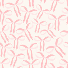 Seamless pattern with pink decorative bows on a light background. Cute and feminine vector design, perfect for gift wrap, greeting cards, fabric, and decoration.