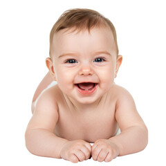 Happy baby boy crawling isolated on transparent background